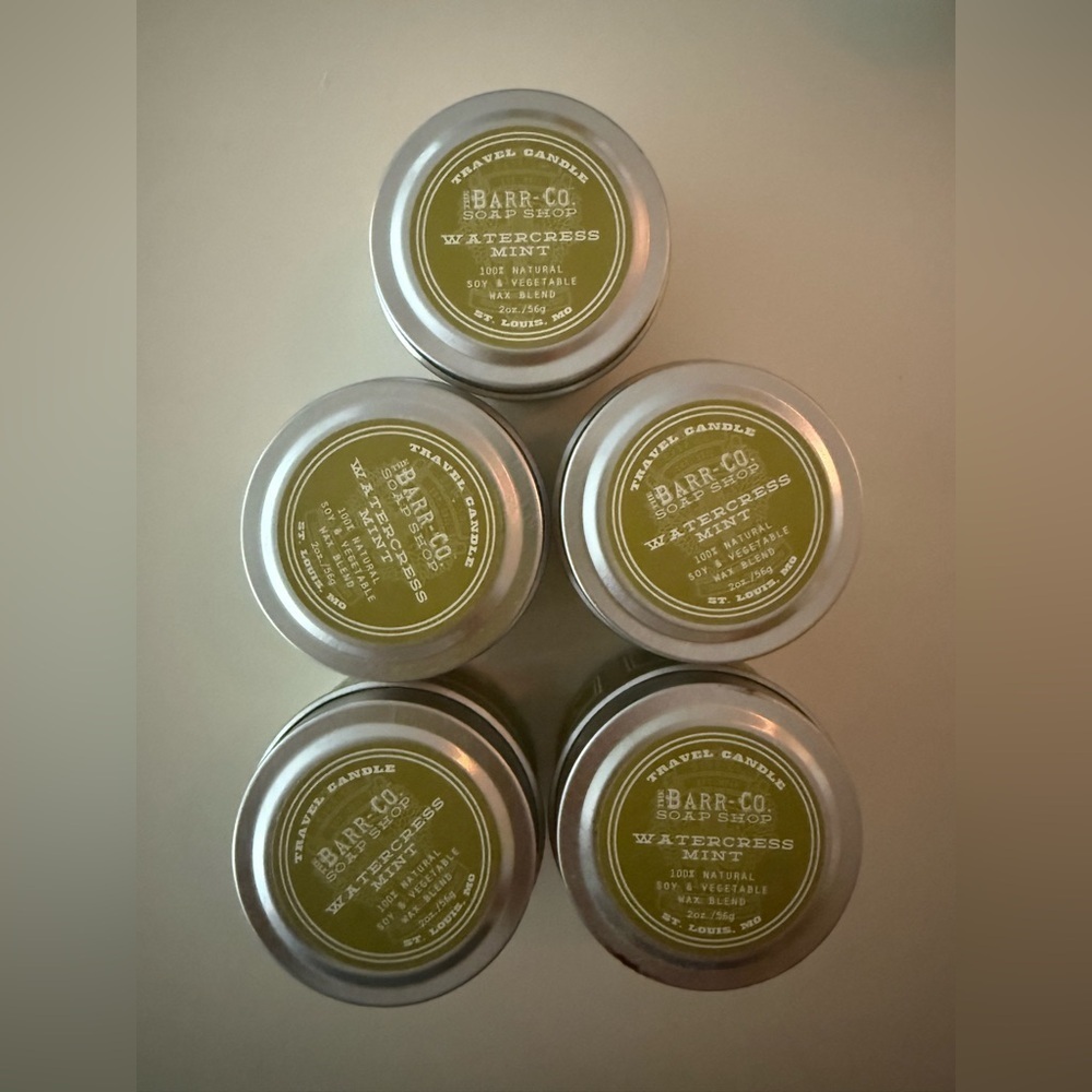 The Barr-co Travel Candle Watercress Mint Soy Vegetable Wax Blend 2 oz Lot Of 5